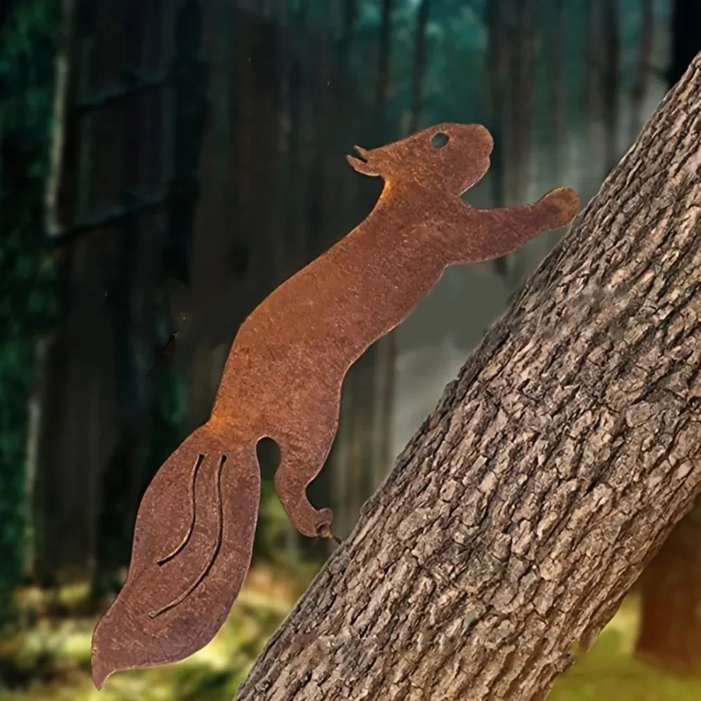 Bonsai Garden Tree - 1pc Rustic Squirrel Metal Tree Stake,